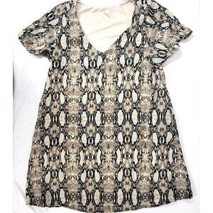 I Joah Tunic Shirt OR Short Dress Women's Medium M Snake Print brown cream black